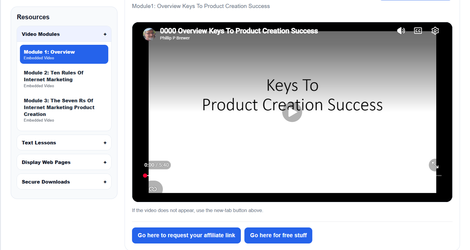 Member Portal Builder video module displayed inside the member dashboard